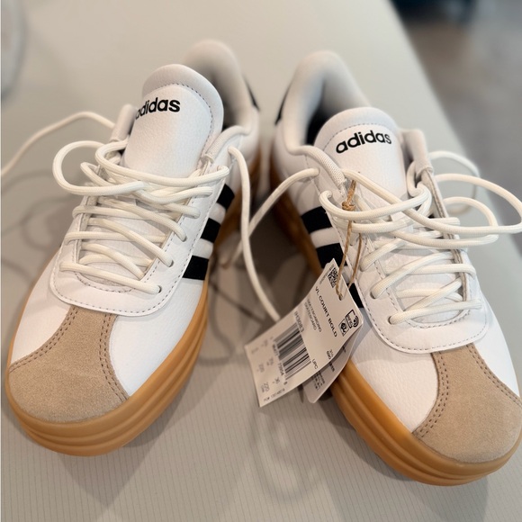 adidas Shoes - adidas White, Tan & Black Court-Inspired Sneakers